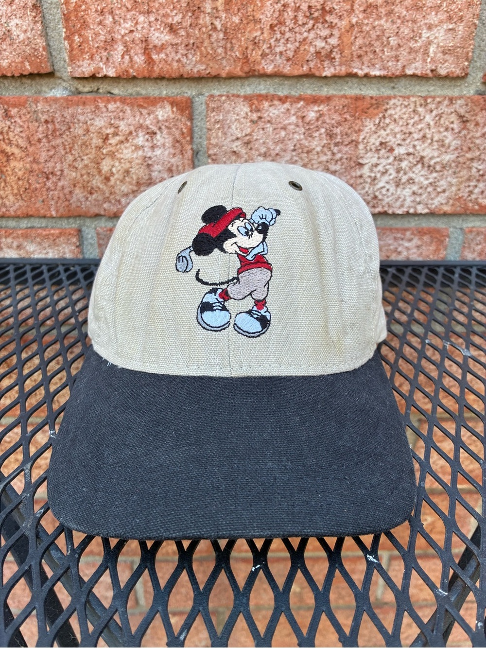 Disney Two-Tone Mickey Golf Embroidered Cap - Beige and Black